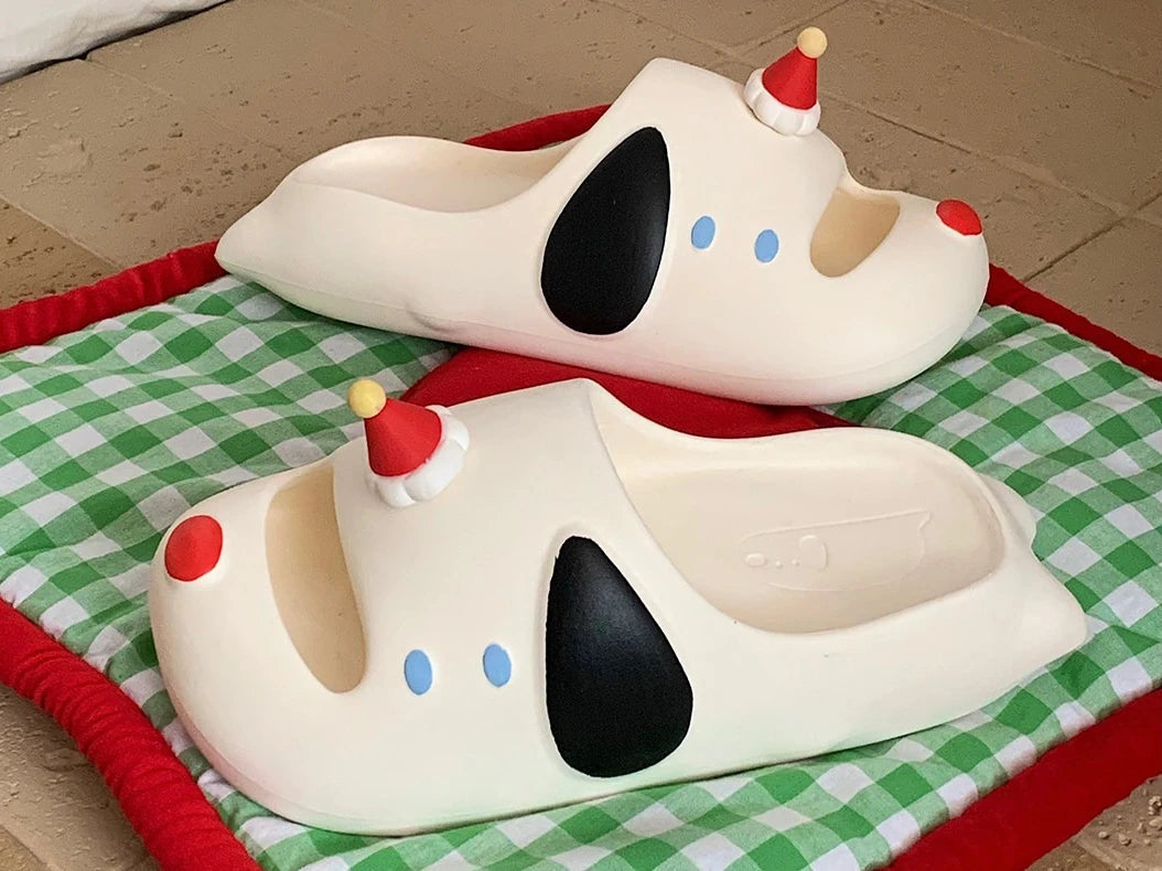 Cute Cartoon Dog Indoor Street Slippers For Women Summer House Shoes Soft EVA DIY Funny Birthday Hat Girls Home Beach Slides