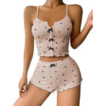 Women's Pajamas Set Sleepwear 2 PCS Short Tank Tops And Shorts S M L White Ventilate Soft Casual Love Printing