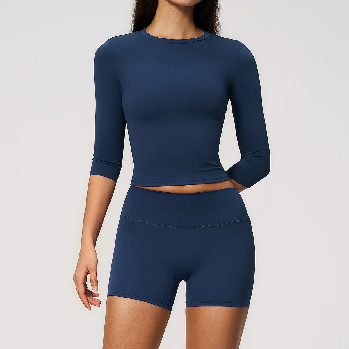 Yoga Sets Women Half Sleeve O Neck Slim Sports T Shirts High Waist Short Fitness Suit Outdoor Gym Running Workout Tracksuit