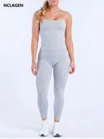 NCLAGEN Yoga Sets Women 2 Piece Gym Clothes Defy Longline Strappy Top And Defy Leggings Fitness Suit Pilates Workout Sportswear