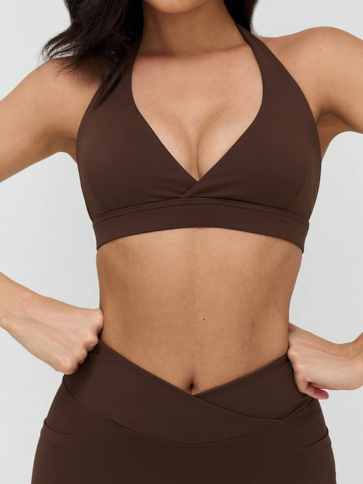 Naked Sports Bras Women Solid Coffee Cross V-neck Shock-absorbing Yoga Suit Gym Fitness Running Workout Crop Top