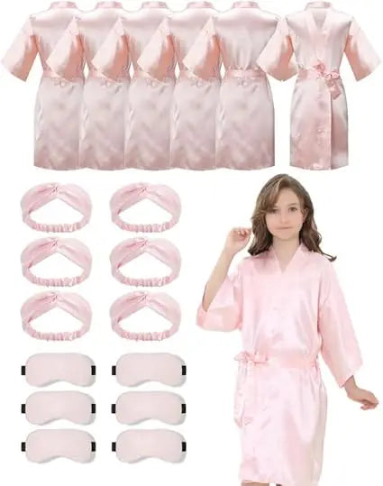 6 Pack Girl Birthday Squad Spa Party Robes with Eye Masks Headband for Slumber Wedding Bridal Flower girl