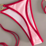 Sexy Pink Triangle Micro Bikini Thong Set Swimsuit Women 2026 Heart Metal Ring String Halter Swimwear Bathing Suit Bikinis Mujer