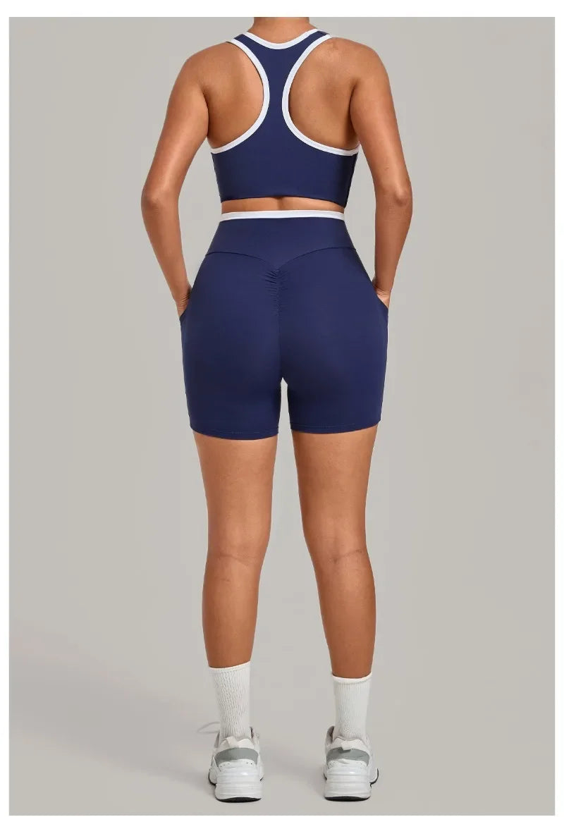 Women's Seamless Yoga Sets Sports Fitness High Waist Hip-lifting Shorts Back Beauty Sleeveless Suits Gym Training Workout Sets