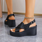 Gold Snake Pattern Wedge Heeled Sandals Women 2026 Summer Chunky Platform Sandles Woman Thick Bottom Back Strap Rome Sandalias