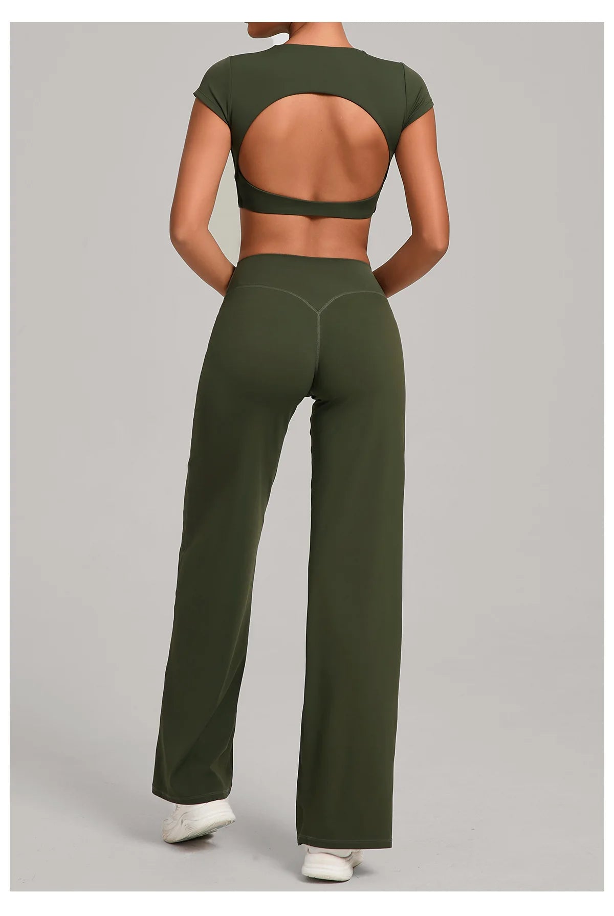 Women's Tracksuit Yoga Sets Back Hollow Out Short Sleeve Sports Shirts High Waist Straight Leg Pants Gym Running Fitness Suits