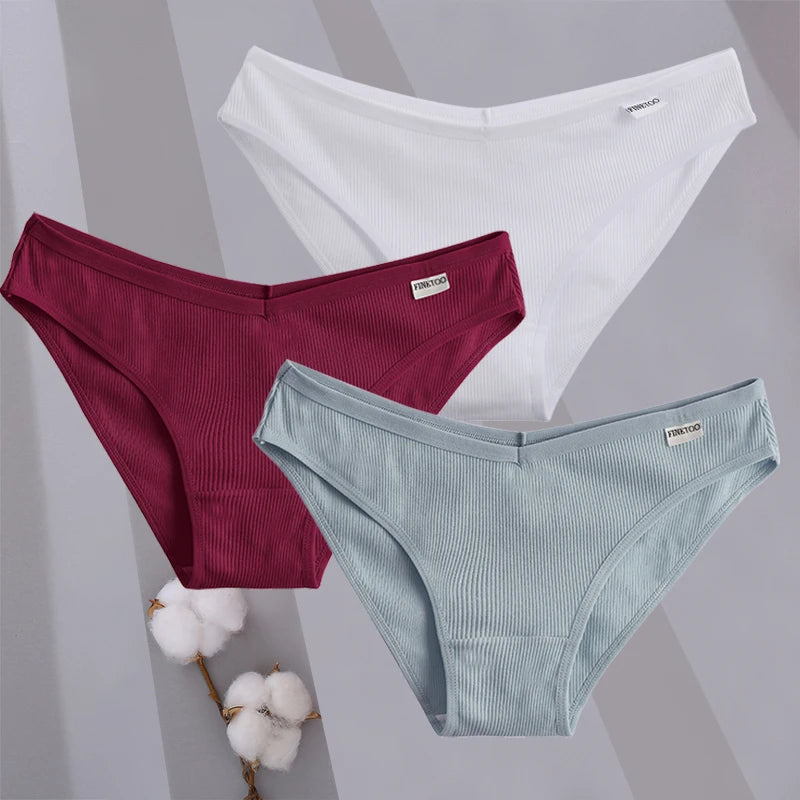 3PCS/Set Women Cotton Briefs Panties Ladies Sexy Solid Color Low Waist Underwear Female Soft Breathable Intimates Lingerie 2024
