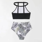 Sexy Light Purple High Waist Bikini 2024 Woman High Neck Swimsuit Female Two Pieces Swimwear Women Print Beach Wear Bathing Suit