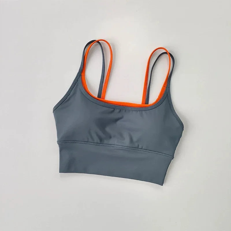 Women's yoga sports bra, shoulder straps with color blocking design, camisole yoga fitness bra