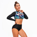 High Waist Bikinis Long Sleeve Swimwear Women Swimsuit Sexy Floral Print Bikini Set Beachwear Summer Bath Suit Surfing Biquini
