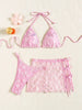 S - XL Mesh Skirt 3D Flowers Sequins Bikini Female Swimsuit Women Swimwear Three-pieces Bikini Set Bathing Suit Swim Beachwear