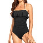 One Piece Women Swimwear 2025 Strapless Ruffle Tummy Control Bandeau Swimsuit Removable Strap Slimming Women's Bikinis
