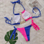 DEKA Splicing Halter Jewelled Diamond Bikini Women Swimsuit Female Swimwear Two Pieces Bikini Set Hollow Out Bathing Suit