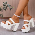 Street Cross Strap Pu Leather Slippers Women Fashion Slip On Thick Sole Sandals Woman Summer New Open Toe Wedding Slides Female