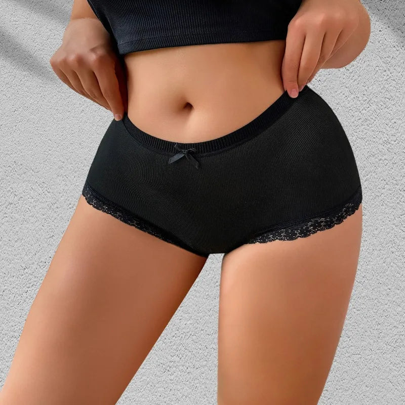 1pcs Plus Size 1XL-4XL Ribbed Seamless Women Panties Bow Breathable Comfortable Sexy Lingerie Lady Briefs New Style Underwear