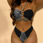 Sexy Snake Print Halter Bandeau Bikinis Set Thong Swimsuit Women Push Up Swimwear High Cut Bathing Suit Biquini Beachwear bikini