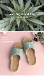 Breathable Cotton Flax Slippers For Women Men Indoor Shoes Anti-slip Light Weight Cute Cartoon Couples Home Floor Slides
