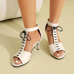T-Shaped Strap High Slim Heel Peep Toe Hollowed Sexy Sandals Smooth Patent Leather Material Ankle Buckle Women's Sandals