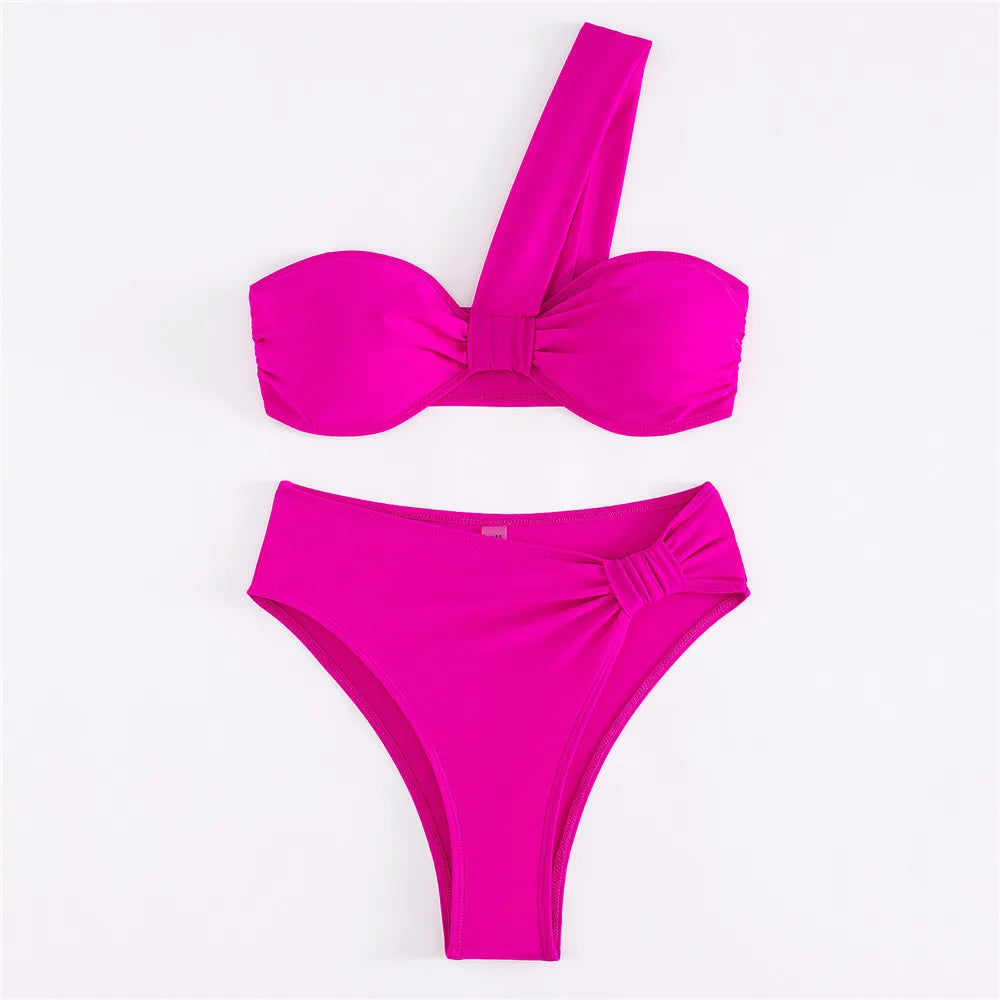 Brown One Shoulder Bikini High Waist Sexy Swimsuit Women 2026 Solid Swimwears Bathing Suit Bandeau Bikinis Sets De Mujer Biquini