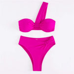 Brown One Shoulder Bikini High Waist Sexy Swimsuit Women 2026 Solid Swimwears Bathing Suit Bandeau Bikinis Sets De Mujer Biquini
