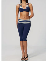 Summer Polka Dot Yoga Sets Women Hanging Neck Shockproof Sports Bra Fitness Suit Folding High Waist Mid Pants Gym Tracksuit