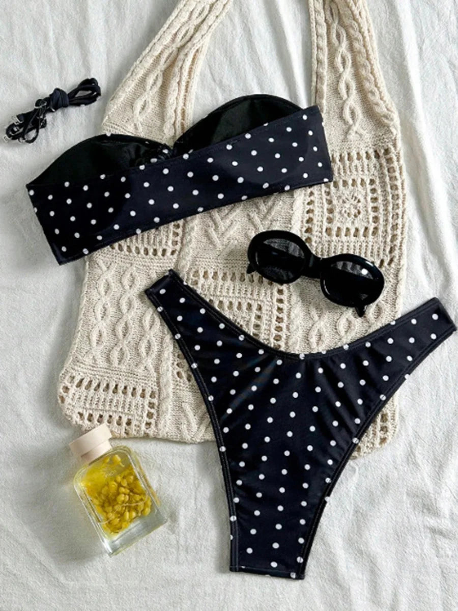 XS - L Polka Dot Bandeau Bikini Women Swimsuit Female Swimwear Two-pieces Bikini Set Brazilian High Cut Bathing Suit Swim Lady