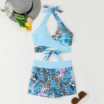 Sexy High Waist Bikini Shorts 2026 Women Swimsuit Blue Halter Swimwear Female Bikinis Set Print Bathing Suits Brazilian Biquini