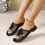Women's new summer round head hollow breathable open toe flat bottom low heel plus size fish mouth fashion slippers