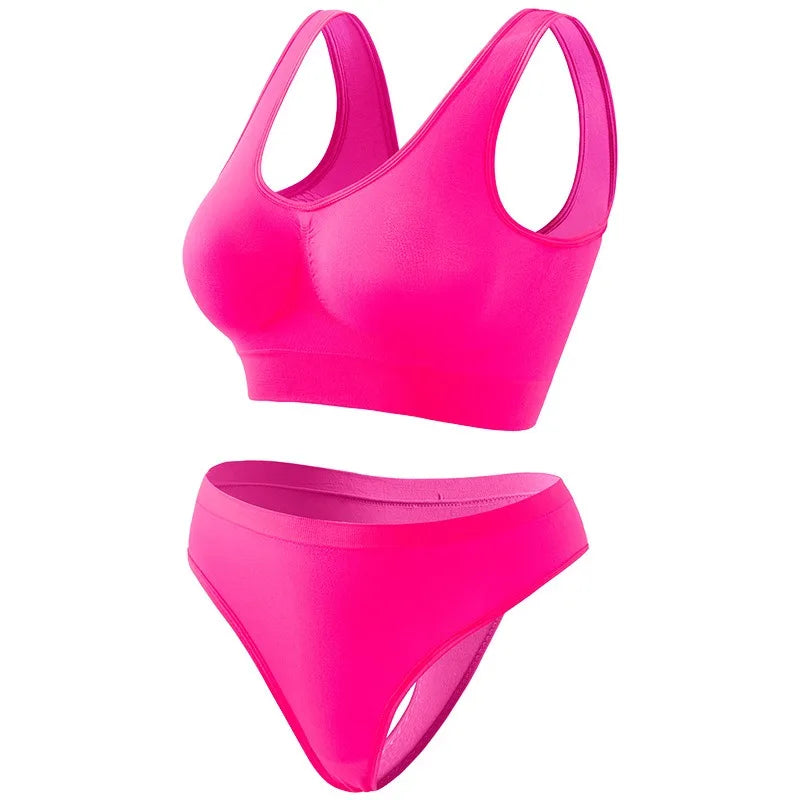 Seamless Bra Set Women Wireless Tanks Bra FemaleLow Rise Thongs Panties Sexy Lingerie Set Comfy Underwear Intimates S-5XL