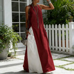 Summer Casual Beach Sundress with Pockets Women's Flowy Long Tank Top Side Split Crew Neck Sleeveless Maxi Dress