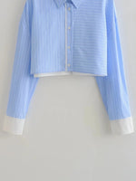 Foridol Stripes Crop Top+shirt 2 Pcs Outfits Women Casual Summer Autumn Casual Set Blue Matching Set Shorts Set Female Suit