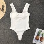 2023 Vintage Swimsuit Women One Piece Ruffle Strap Swimwear Female Push Up Monokini Padded Beach Bathing Suits Black Bodysuits