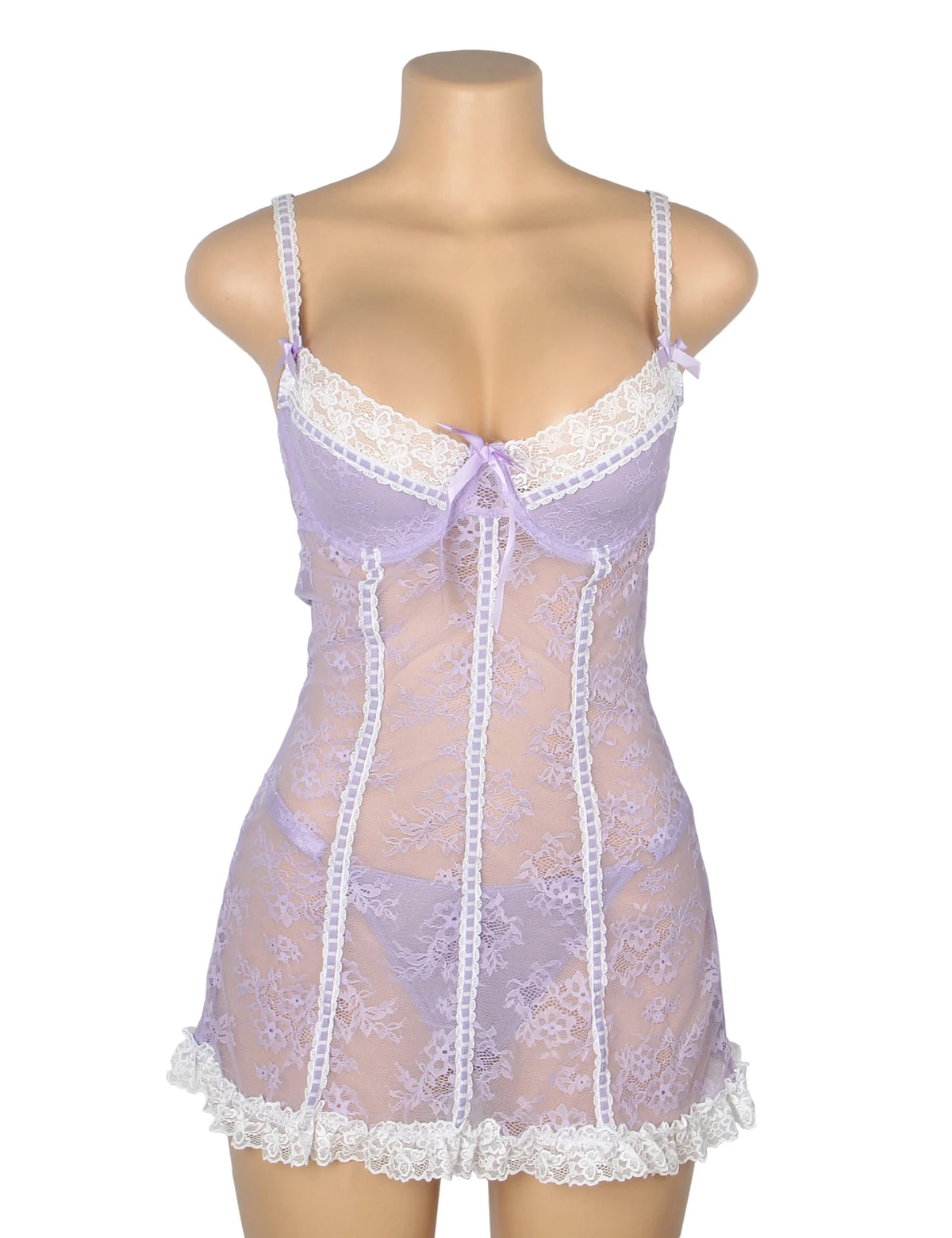 Black Sexy Lace Ruffled Suspender Babydoll Nightdress for Women Push Up Chemise Sleepwear Lingerie