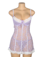 Black Sexy Lace Ruffled Suspender Babydoll Nightdress for Women Push Up Chemise Sleepwear Lingerie