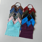 NO LOGO Women's Longline Strappy Backless Gym Top Scrunch Workout Open Back Bra Tank Top for Running Yoga Shirt