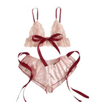 Women's 2 Piece Pajama Sets Lingerie Solid Color Bow Bandage Bra Camisole with Shorts Sexy Loungewear Summer