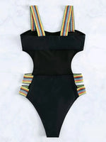 Splicing Black Contrast Women Swimwear One Piece Swimsuit Female Monokini High Cut Bather Backless Bathing Suit Swim Beachwear