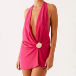 Women Casual Shell Deep V-Neck Wrap Halter Neck Party Beach Club Dress Summer Solid Color Sleeveless Backless Mini Dresses