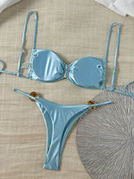 Metal Buckle Satin Bikini Women Micro Thong Swimwear Female Swimsuit Two-pieces Bikini Set High Cut Bather Bathing Suit Swim