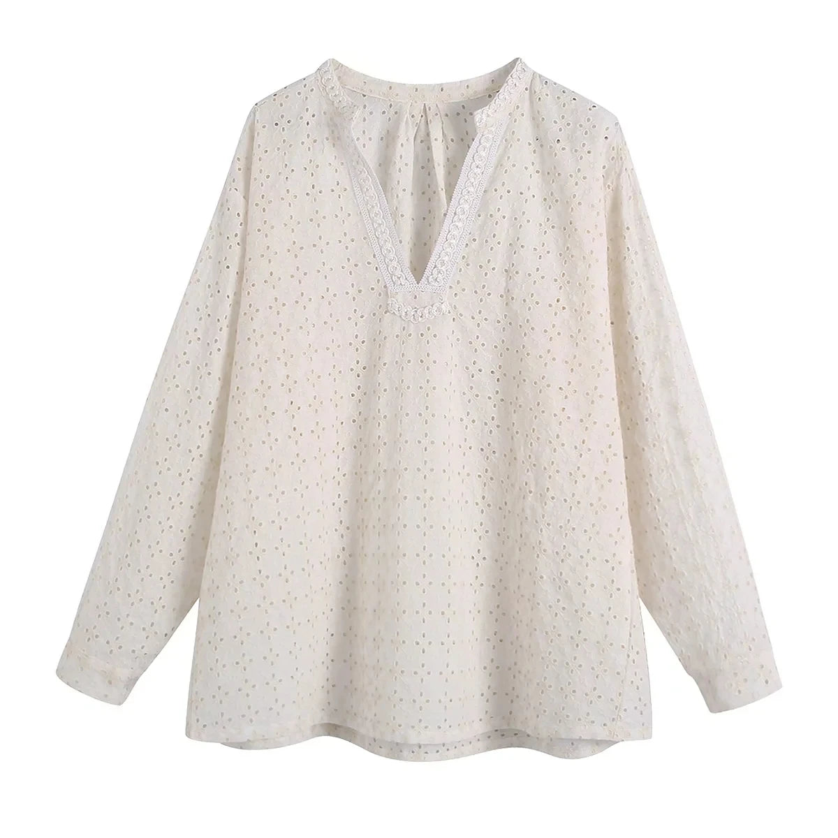 Foridol Embriodery Lace Cotton Blouse Shirt Women V Neck Vintage Hollow Out Tops Autumn Winter Casual Office Ladies Blouse Blusa