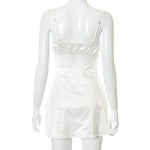 Women Summer Mini Dress Spaghetti Strap Lace Trim Corset Backless Satin Dress Retro Sexy Elegant Club Dresses Female