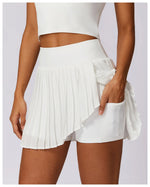 Sports Tennis Short Skirt Women's Summer Pleated Fake Two-piece Quick Drying Skort Fitness High Waist Pocket Yoga Running Skirts