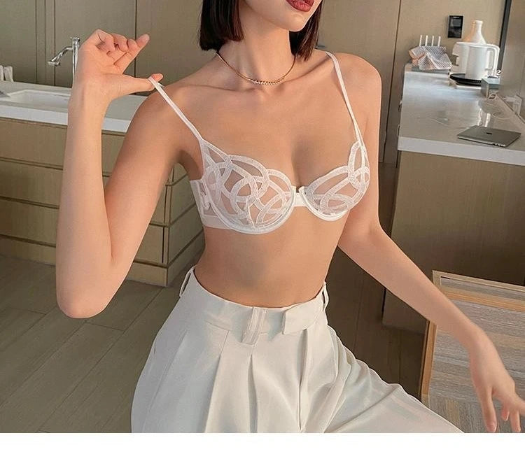 Transparent Brief Sets Lace Sexy Temptation Underwear Women Ultra Thin Push Up Brassiere Hollow Out Bralette Lingerie