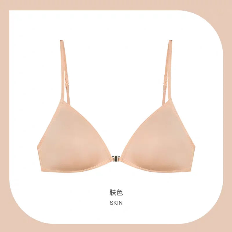 Sexy French Triangle Bra No Underwire Push-Up Front Button Beauty Back Women's Exquisite Lingerie Thin Bikini Seamless Bra