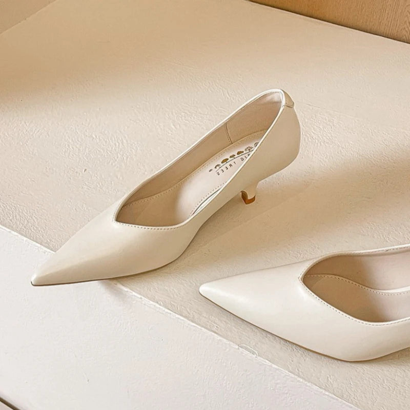 BIGTREE Sexy Classic High Heels Women Pumps Wedding Solid PU 5CM Thin Heels Kitten Heel Office Ladies Slip on Shoes Woman