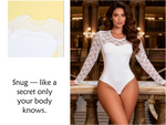 White Lace Teddy Open Crotch Bodysuit Push Up Sexy Swimsuit Material Women Long Sleeve Transparent Sheer Lingerie