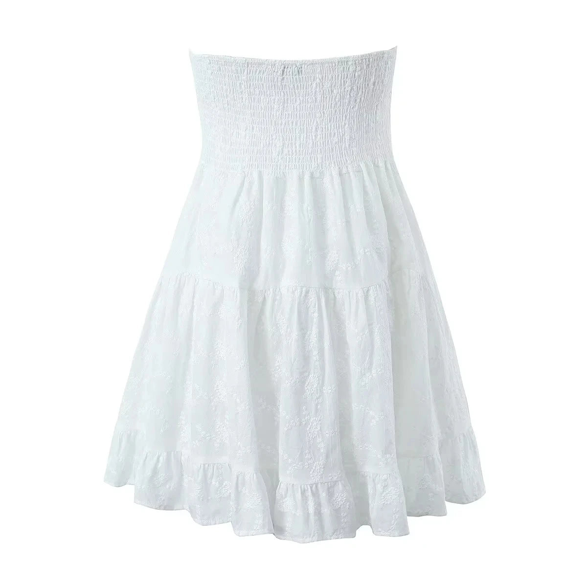 Foridol Button Bowknot Off Shoulder White Lace Mini Dress Summer Beach Embriodery Short Party Holiday Vestidos Smocked 2025