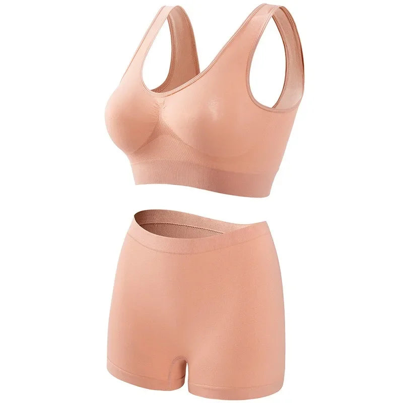 Women Seamless Bra Set Female Bra Tanks Low Waist Boyshorts Underwear Sexy Casual Sports Panties Lingerie Set S-5XL Intimates