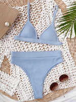 S - XL Sexy Female Swimsuit High Waist Bikini Women Swimwear Two-pieces Bikini set Ribbed Bather Bathing Suit Swim V2328