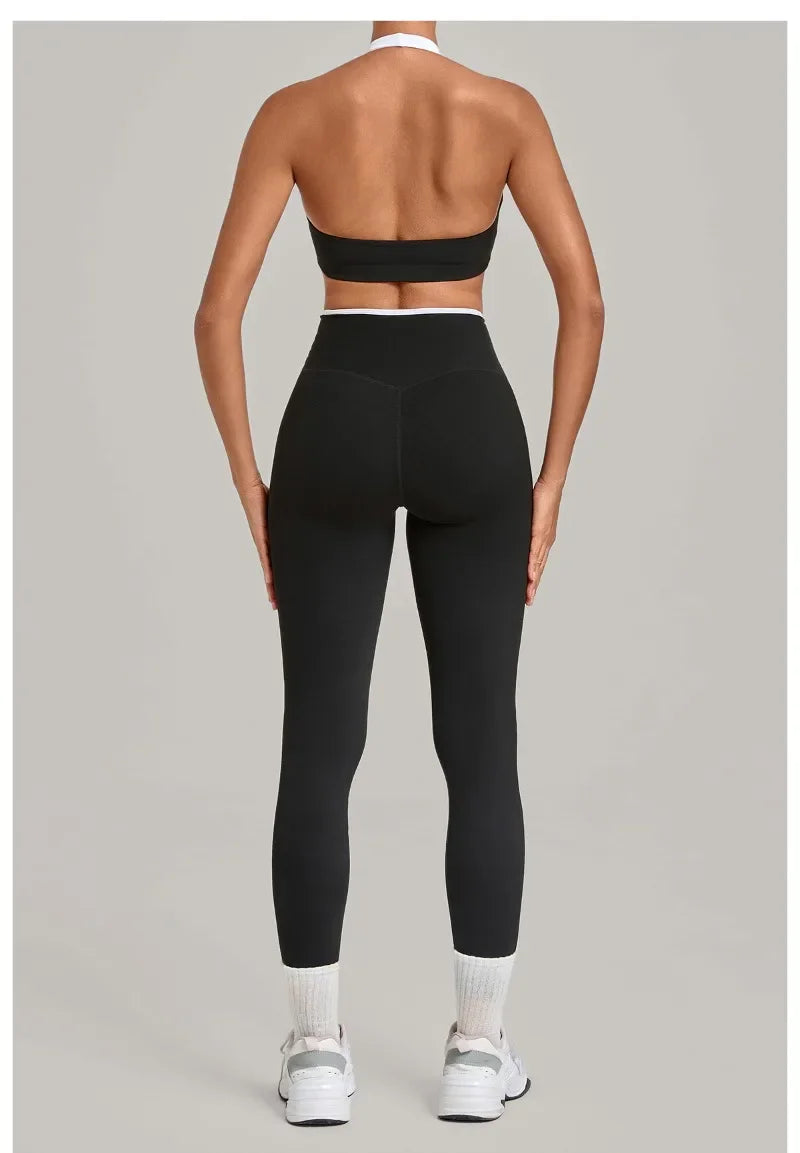 Women's Seamless Yoga Sets Sports Fitness Sleeveless Vest Hip-lifting Slim Fit Pants Suits Workout Gym Training Running Sets